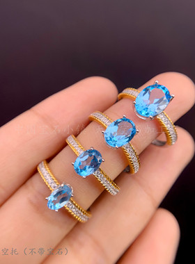 纯银椭圆形戒指空托重工