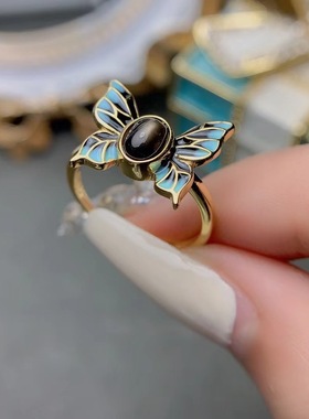 女银彩色釉面包边女戒蝴蝶空托