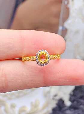 椭圆形小众戒指空托s925纯银气质