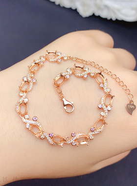 波浪边满镶12粒石手链托椭圆4*6