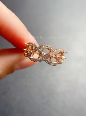 s925纯银椭圆3*4mm戒指群镶排戒