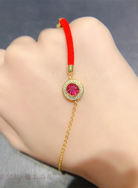 女s925纯银红绳手链生肖好运包镶