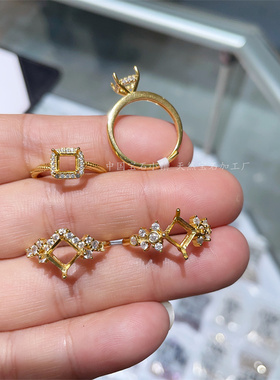 女银正方形戒指空托尖底裸石