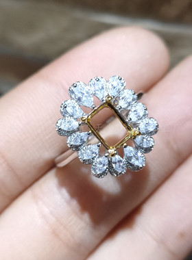 s925纯银戒指吊坠套装瑞士蓝空托