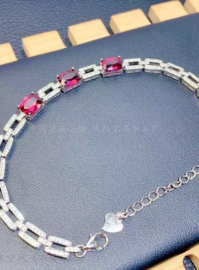 925纯银手链空托长方方形石榴石