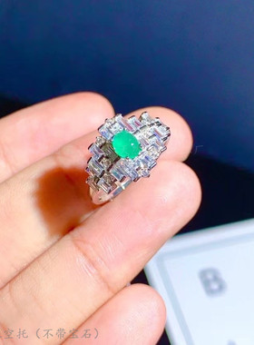 s925纯银戒指空托精工素面祖母绿