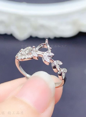 树叶枝条水滴4*5mm戒指空托彩宝