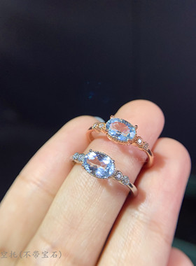 s925纯银戒指空托椭圆四爪7mm