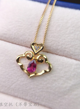 纯银水滴形韩版饰品吊坠空托