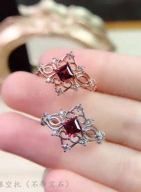 s925纯银戒指空托时尚4*4mm镶钳