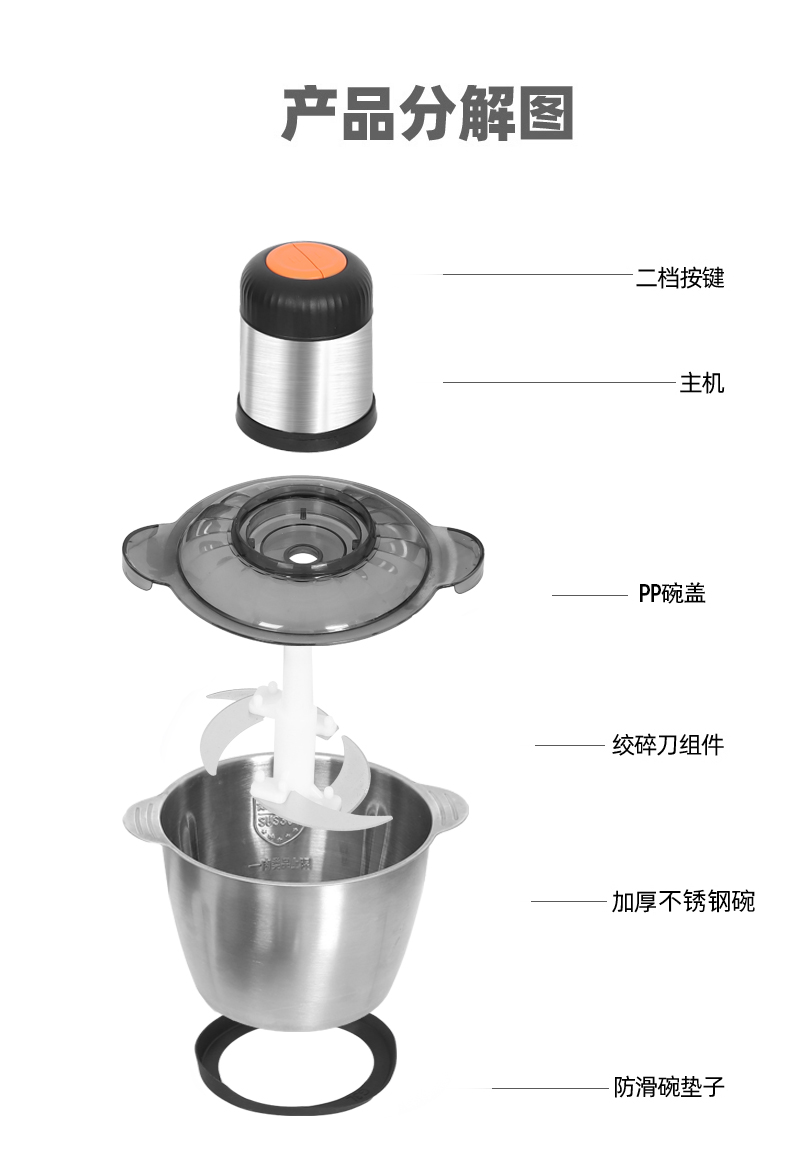 辰泊尔纯铜绞肉机家用电动小型搅拌料理绞馅多功能不锈钢大容量 - 图2