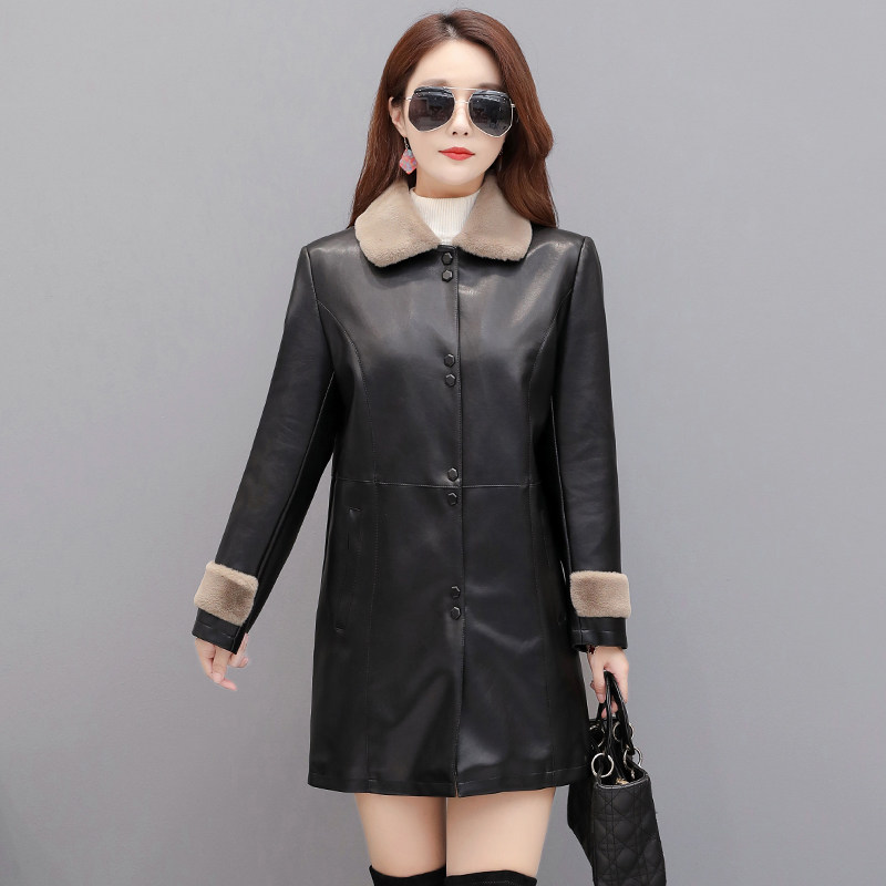 冬季中长款加绒妈妈装中年韩版岁 pkbuyer皮衣