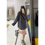 Весенний универсальный пиджак классического кроя, юбка, комплект, в корейском стиле, яркий броский стиль, свободный прямой крой