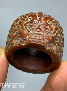 做旧牦牛骨雕刻霸气龙腾四海扳指男士戒指环文玩配饰指环手把件