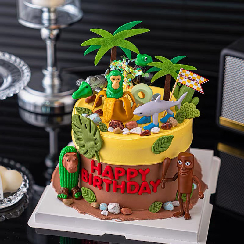 网红同款山海经木棍人拖鞋大象三角鲨创意儿童生日蛋糕装饰摆件,淘宝优惠券,粉丝福利购,淘宝优惠卷