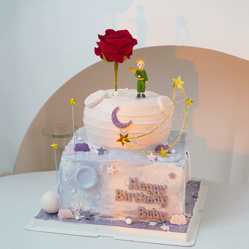 七夕情人节唯美告白生日蛋糕装饰玫瑰小王子摆件仿真玫瑰花插件