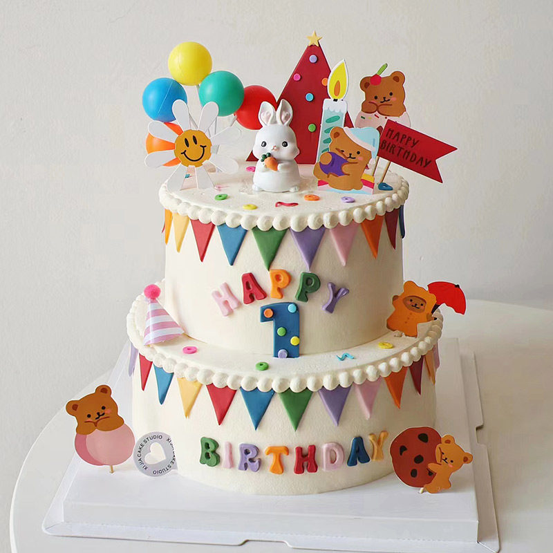 小兔子宝宝周岁礼蛋糕装饰摆件满月一岁啦男孩女孩生日甜品台插件