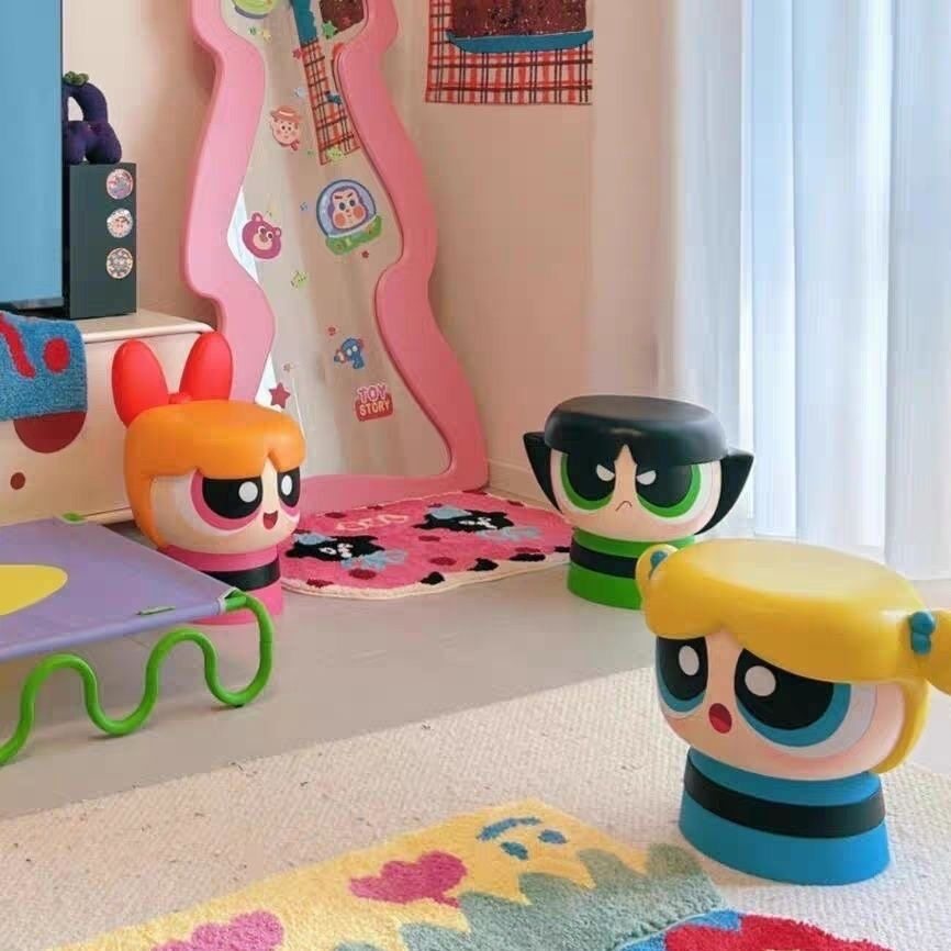 飞天小女警凳子矮凳换鞋凳入户门玄关卡通坐凳潮玩沙发凳装饰摆件,淘宝优惠券,粉丝福利购,淘宝优惠卷