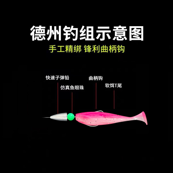 德州钓组成品绑好倒钓套装路亚子弹铅坠曲柄钩软饵T尾鲈鱼钩线组,淘宝优惠券,粉丝福利购,淘宝优惠卷