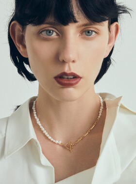 GOLDY珍珠金属链搭扣拼接项链