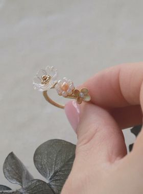 日韩系珍珠花朵戒指指环