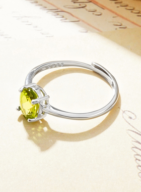 椭圆形天然橄榄石戒指女S925纯银