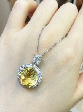 天然黄水晶吊坠S925纯银项链女