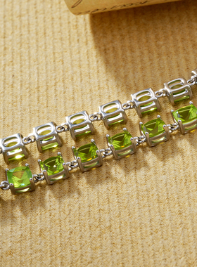 天然橄榄石满圈方糖手链女S925银