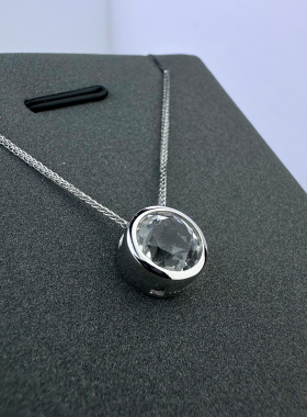 天然白水晶小吊坠S925纯银项链女