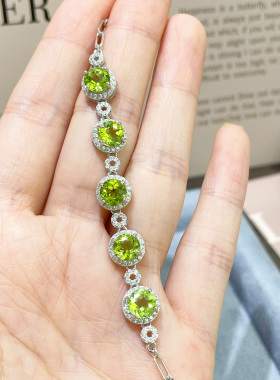 天然原矿橄榄石手链女S925纯银