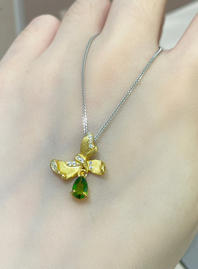 天然透辉石吊坠女S925纯银项链