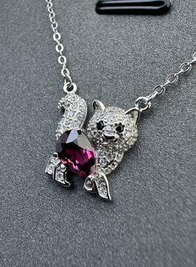 天然镁铝石榴石小猫吊坠女S925银
