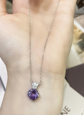 天然紫水晶玫瑰切吊坠女S925纯银