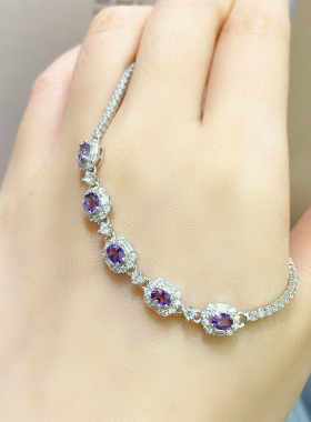 天然紫水晶手链女S925银小众设计