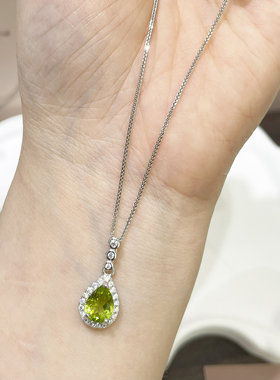 天然橄榄石吊坠女高品质S925纯银