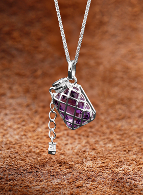 S925银天然紫水晶香水瓶吊坠项链