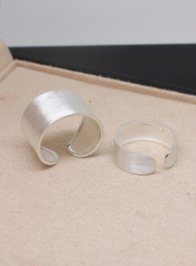 简约百搭开口磨砂戒指925纯银女