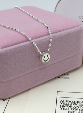 圆形925纯银笑脸项链女银饰珠链