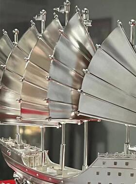 纯银999足银龙船龙舟一帆风顺摆件寓意满载而归帆船商务乔迁送礼