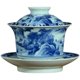 Jingdezhen hand-painted horseshoe-shaped three-cai covered bowl, underglaze blue and white porcelain landscape tea bowl, Kung Fu tea set