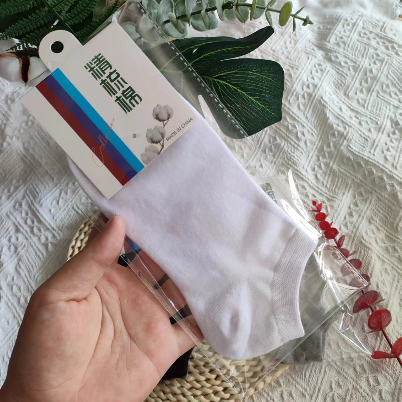 10双独立包装全棉船袜纯色抗菌防臭纯棉男女通用独立包装袜子工厂 - 图0