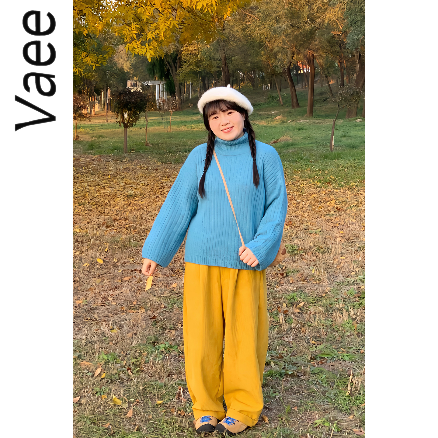 Vaee大码女装秋冬新款慵懒风气质百搭坑条针织上衣胖mm高领毛衣女 - 图0