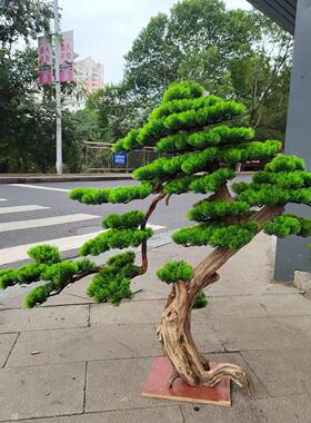 定制中式别墅仿真迎客松树大型罗汉松树景观假树酒店装饰造型树