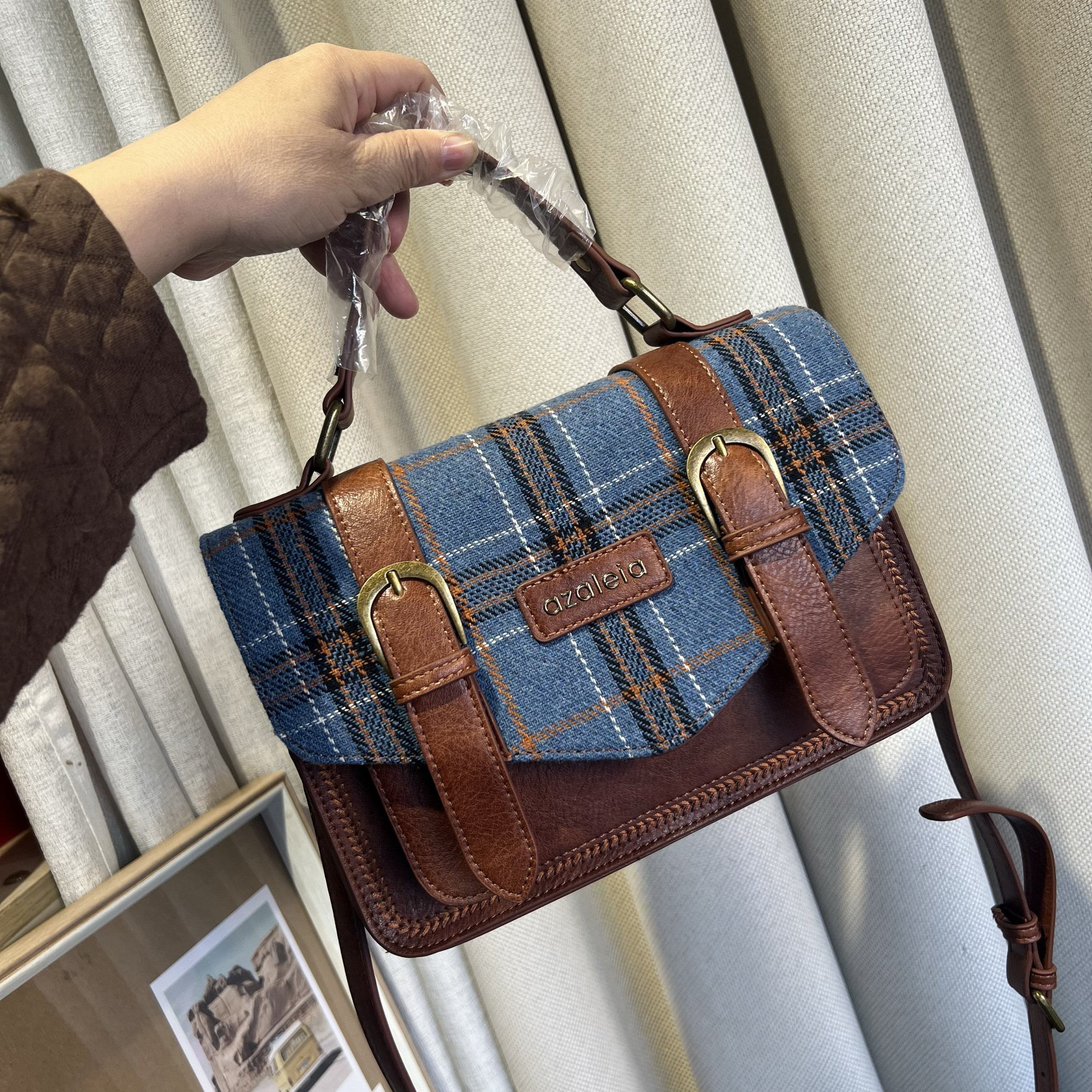 外贸出口欧美单女包新款格纹洋气撞色高级感青年小方包单肩斜挎包,淘宝优惠券,粉丝福利购,淘宝优惠卷