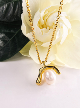 淡水珍珠项链女金色锁骨链小众设计高级感水滴珍珠吊坠生日礼物
