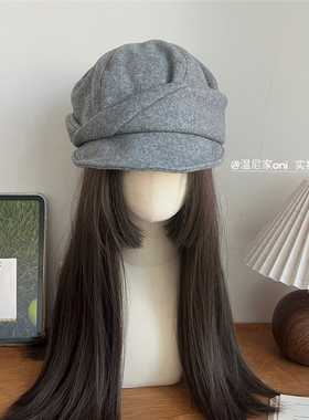 张婧仪同款加大加厚版黑色不规则毛呢八角帽女秋冬百搭复古报童帽