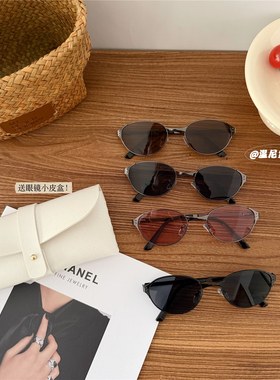 老钱风~高级复古猫眼金属墨镜女千禧辣妹街拍凹造型太阳眼镜潮