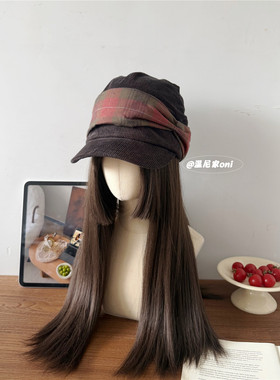 一眼爱~小众腔调款！条纹复古灯芯绒圆顶马术帽子女冬堆堆鸭舌帽