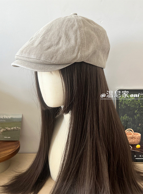 怀旧风~复古水洗棉紫色鸭舌前进帽女秋新款大头围报童贝雷画家帽