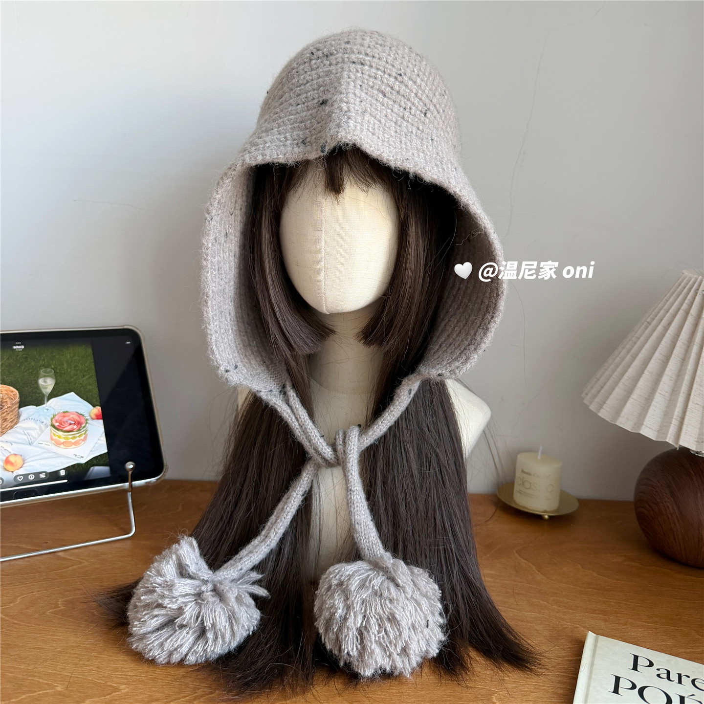 冬日初见~可爱减龄ins毛球蓝色巴拉克拉法帽女冬防寒护耳针织帽潮,淘宝优惠券,粉丝福利购,淘宝优惠卷